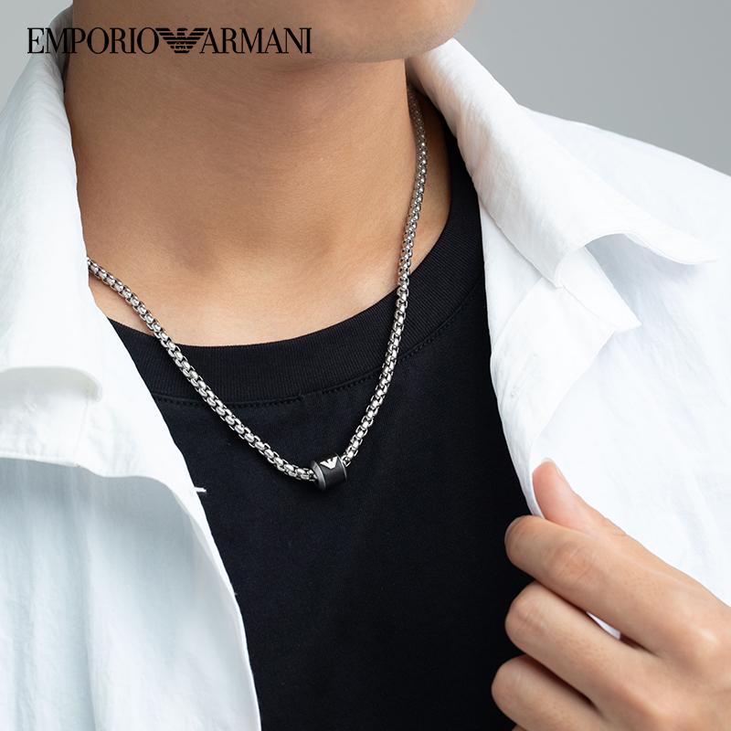Emporio Armani Модное ожерелье из нержавеющей стали Мужское ожерелье Черный EGS2910040