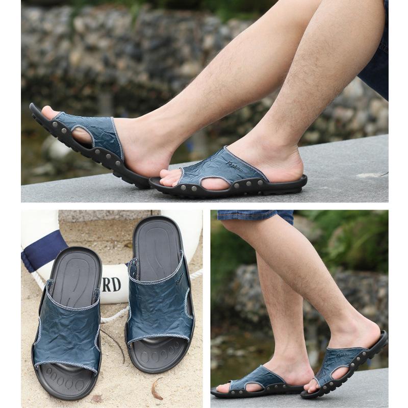 Мужские сандалии из натуральной кожи, летняя нескользящая мужская обувь, уличная дышащая пляжная обувь, мужские вьетнамки