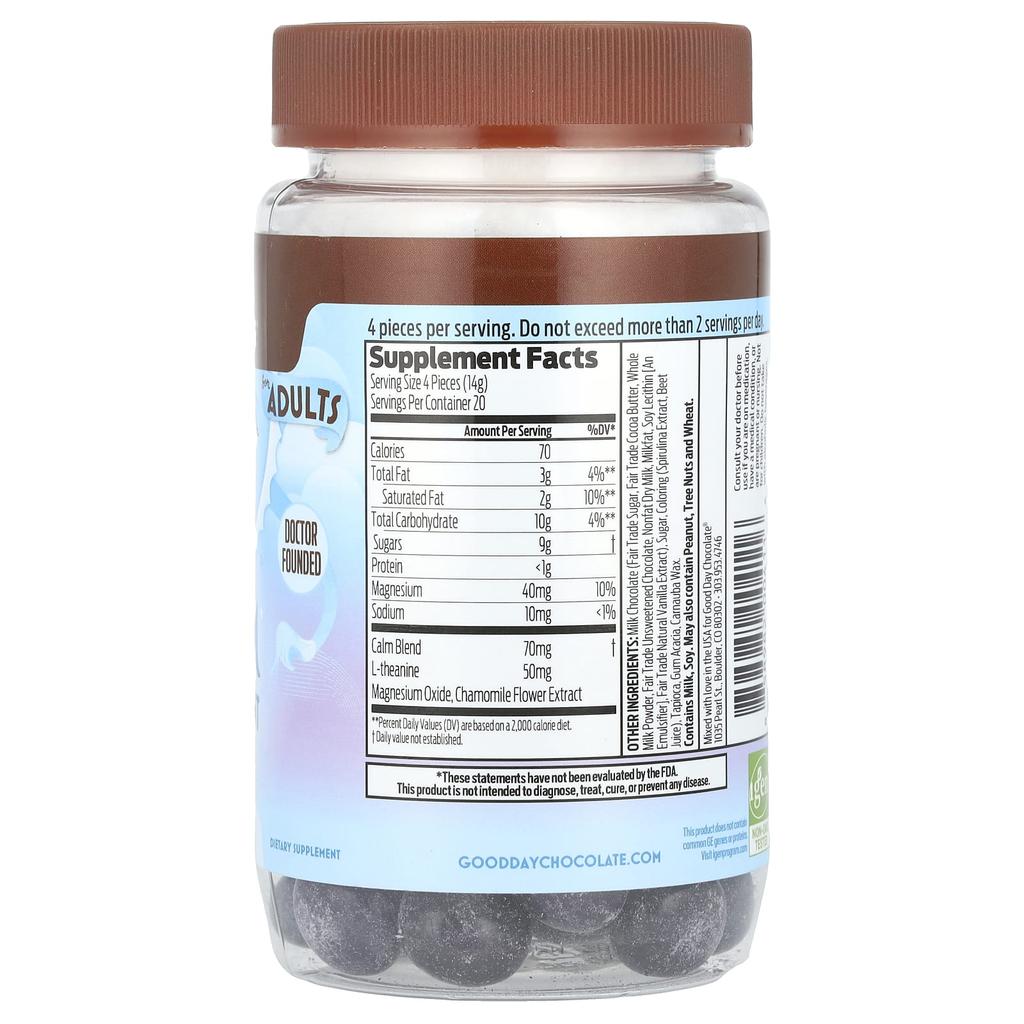 Calming Supplement, Adult, Milk Chocolate, Candy Coated, 80 Count