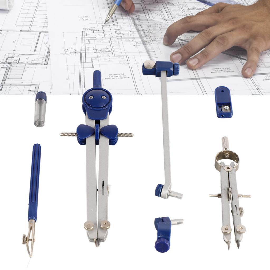 Compass Geometry Set Extensible Zinc Alloy Shatterproof Box Packed Math Compass Set for Offi