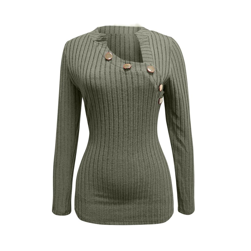 Женская осенняя мода с длинным рукавом и V-образным вырезом, украшенная металлическими пуговицами