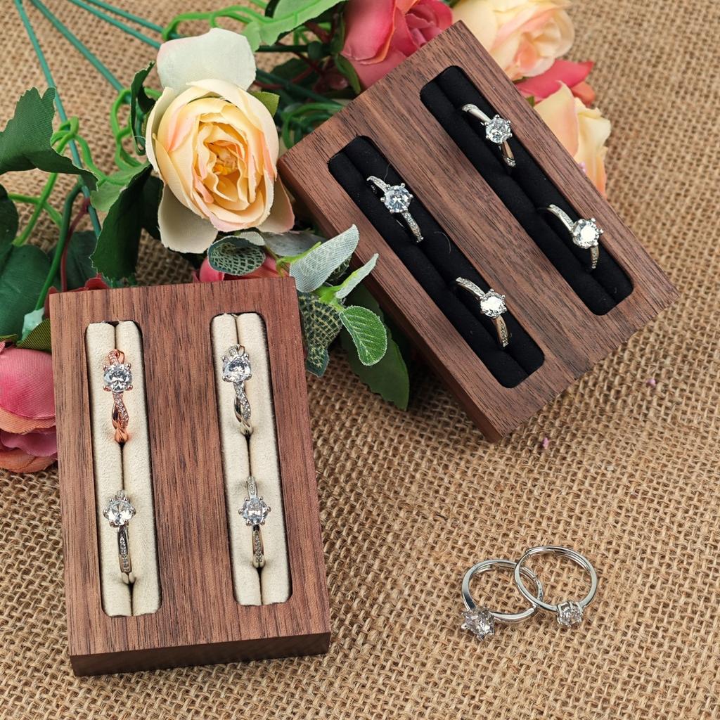 HeMu Walnut Double-slot Ring Displaystand Jewelry Storage Plate Counterjewelry Ornaments Props Solid Wood Ringdisplay Stand