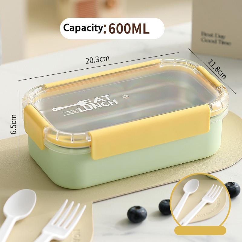 Портативный Ланч-бокс 304 Нержавеющая Сталь Bento Box Можно Греть в Микроволновой Печи Контейнер для Еды для Студентов Сотрудников Офиса с Вилкой Ложкой