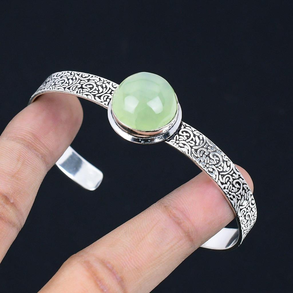 Daughters Day Deal Moss Prehnite Stone Sister Wedding Bangle 925 Sterling Silver