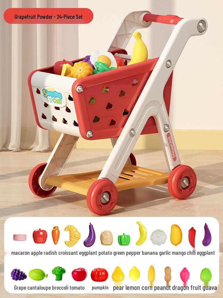 Kids' Supermarket Shopping Cart Stroller & Fruit Cutting Play Set