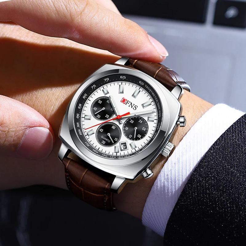 Мужские деловые кварцевые часы с шестью стрелками, многофункциональный календарь, деловые мужские роскошные наручные часы из нержавеющей стали, хронограф