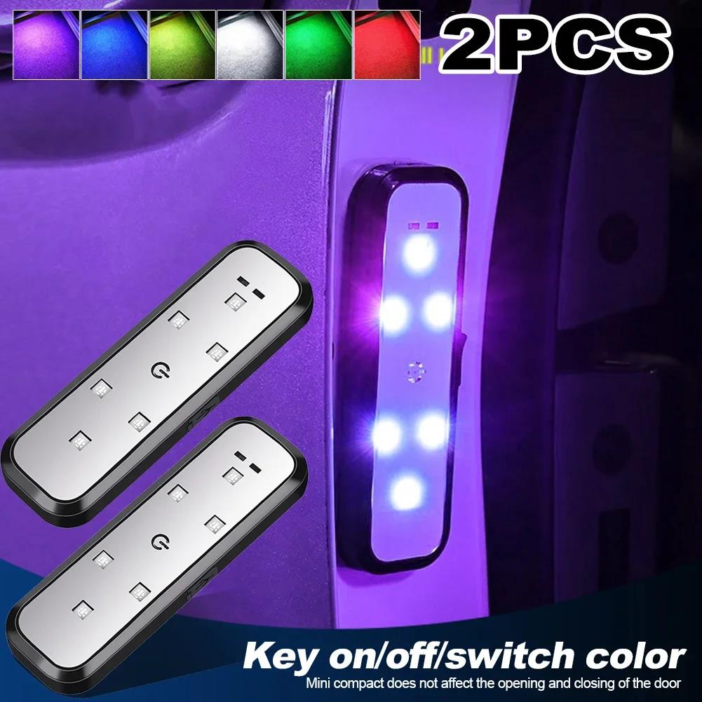 1/2PCS Car LED Door Lights Welcome Light Magnetic Control USB Charging Auto Open Door Safe Anti-collision Emergency Signal Lamp Neon Lights 4