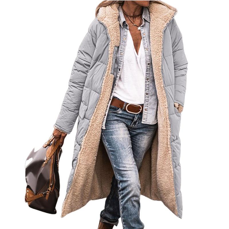 Зимняя стеганая куртка с капюшоном женская двусторонняя с длинным рукавом толстое пальто теплая модная длинная верхняя одежда повседневные пуховики