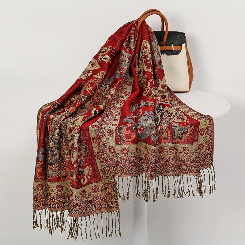 Light Luxury Imitation Cashmere Jacquard Shawl Women'S Autumn And Winter Cape Dual-Purpose Scarf, High-End Business Gifts