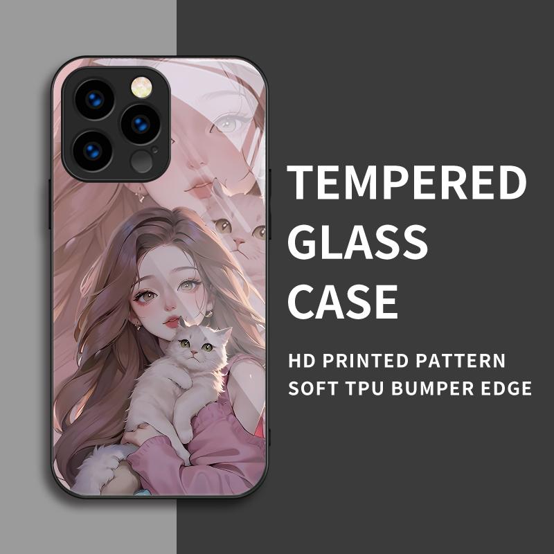 Закаленный стеклянный корпус, милый, милый, с рисунком девушки, защитный чехол, мягкий чехол для Xiaomi Redmi