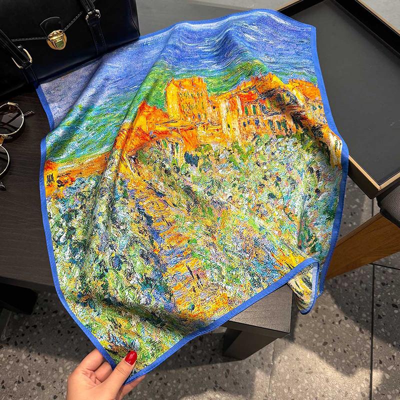 100% Silk Scarf Plum Blossom Pattern Square Scarves for Women Wrap Kerchief Mulberry Silk Bandana Fashion Luxury Headband Hijab