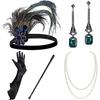 1 Set 1920'S Flapper Cosplay Costume Feather Headband Pearl Necklace Bracelet Stockings Long Glove Gatsby Masquerade Accessories