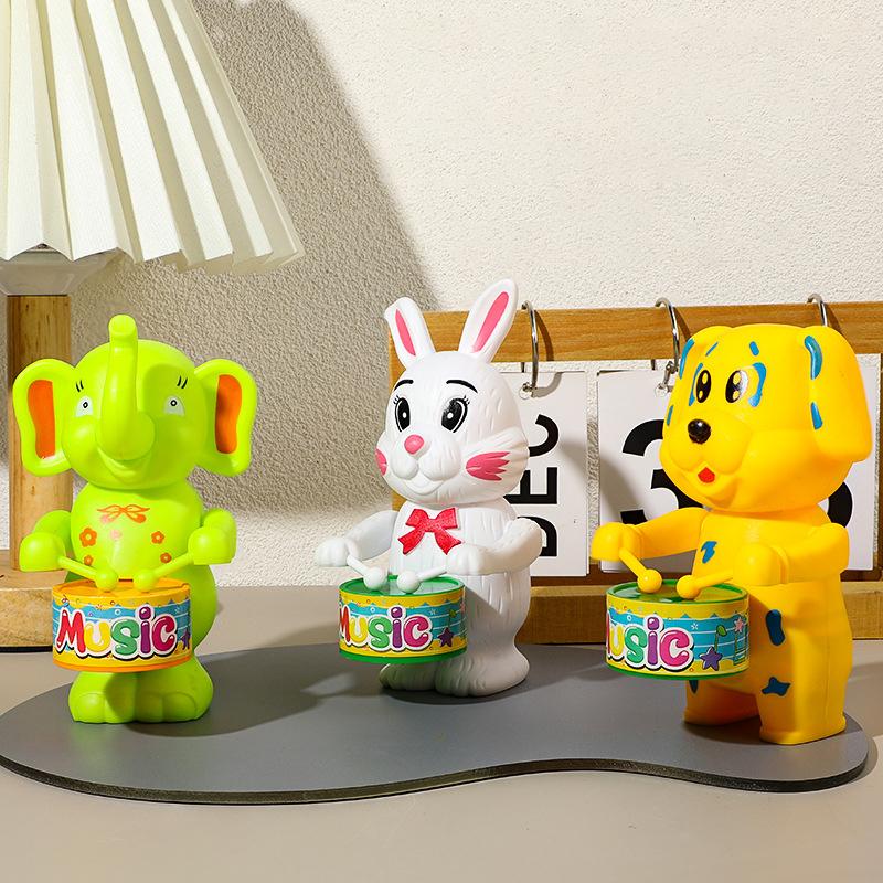 Детская милая заводная игрушка-кролик, играющий на барабане, креативная забавная заводная игрушка-щенок/слон, играющий на барабане, игрушка для младенцев, тренирующая держать голову