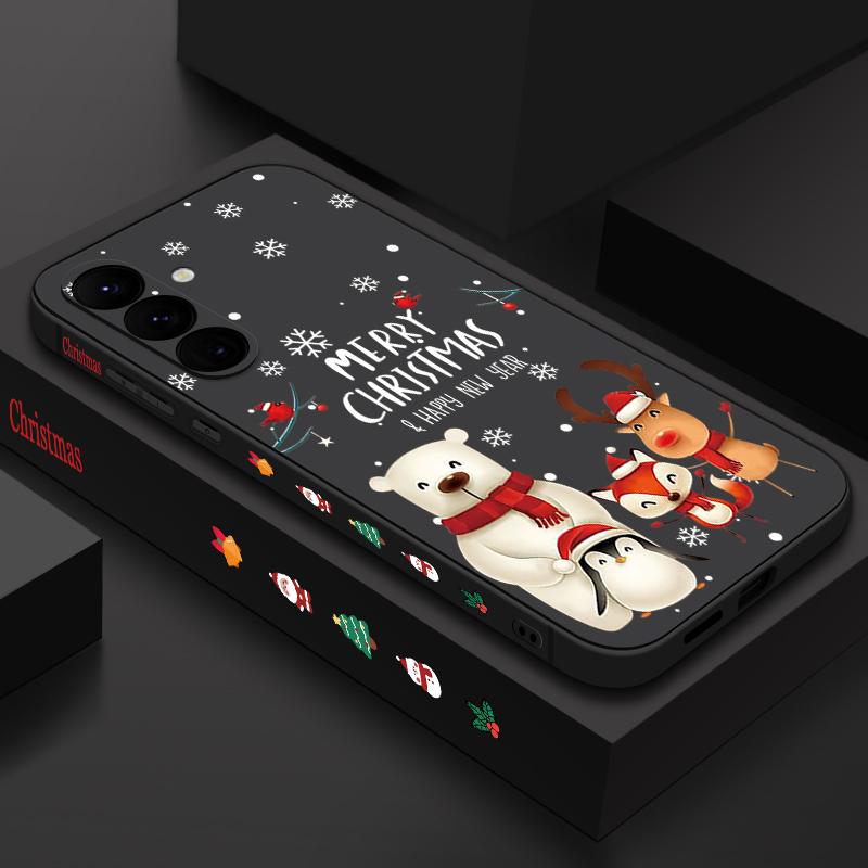 Рождественский Медведь Лось Чехол для Телефона для Samsung Galaxy S25 Ultra S24 Plus S22 S23 S21 FE A15 A16 A17 A35 A36 A54 A55 A56 Противоударный Мягкий TPU Чехол со Шнурком