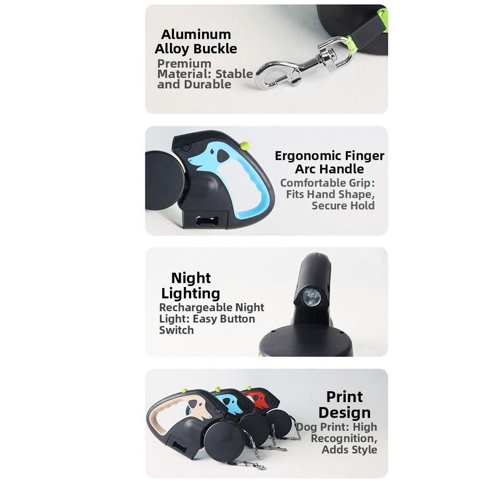 Reflective Dual Pet Leash No Mesyy Automatic Dog Walkies Lead For Outdoor Walking