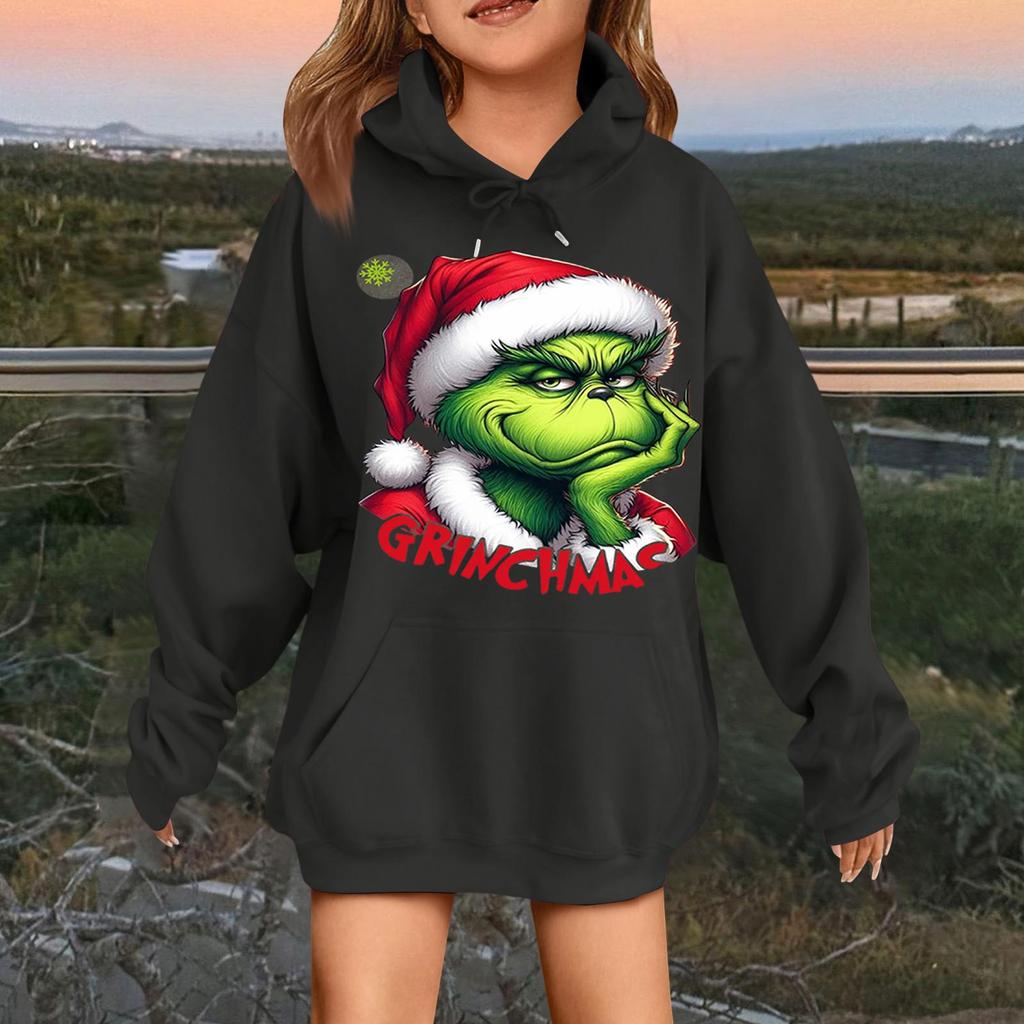 Children's Fashionable Casual Long-sleeved Loose Christmas Print Pullover Hooded Sweatshirt