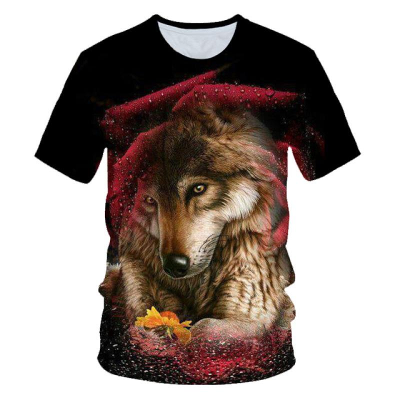 Kids Animal Wolf T Shirt for Boys Summer Autumn Children's Wolf Clothes Short Sleeved Breathable Cartoon Print Cool Wolf Tops