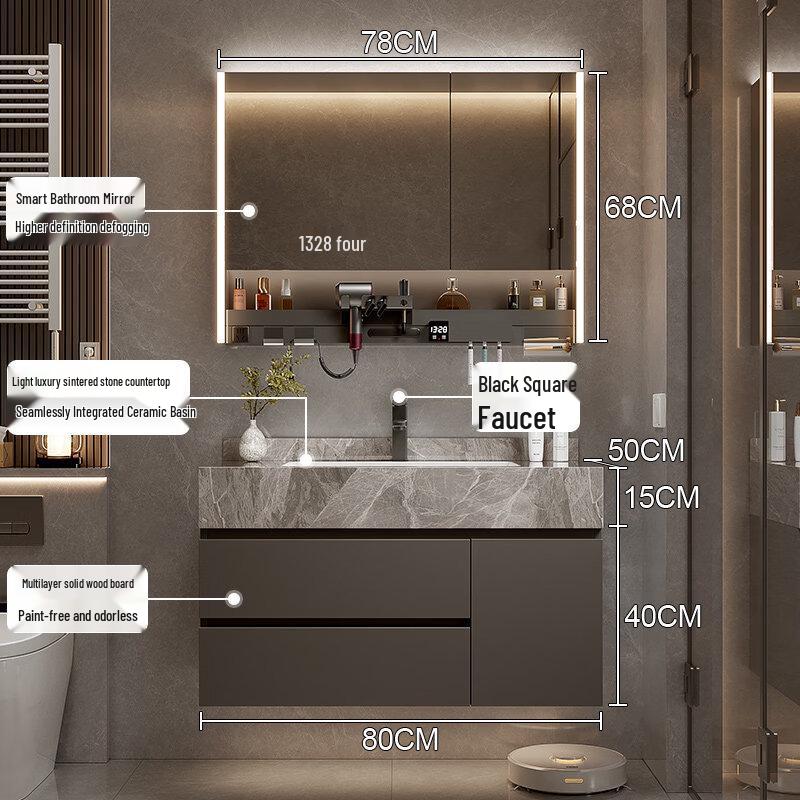 Yingtang Bathroom Vanity with Mirror Cabinet and Rock Slab Basin