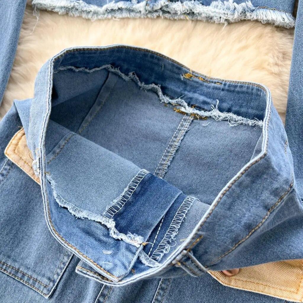 Новая женская джинсовая куртка с лацканами, юбка в полный рост, комплекты из двух предметов, модный женский костюм, джинсовые комплекты