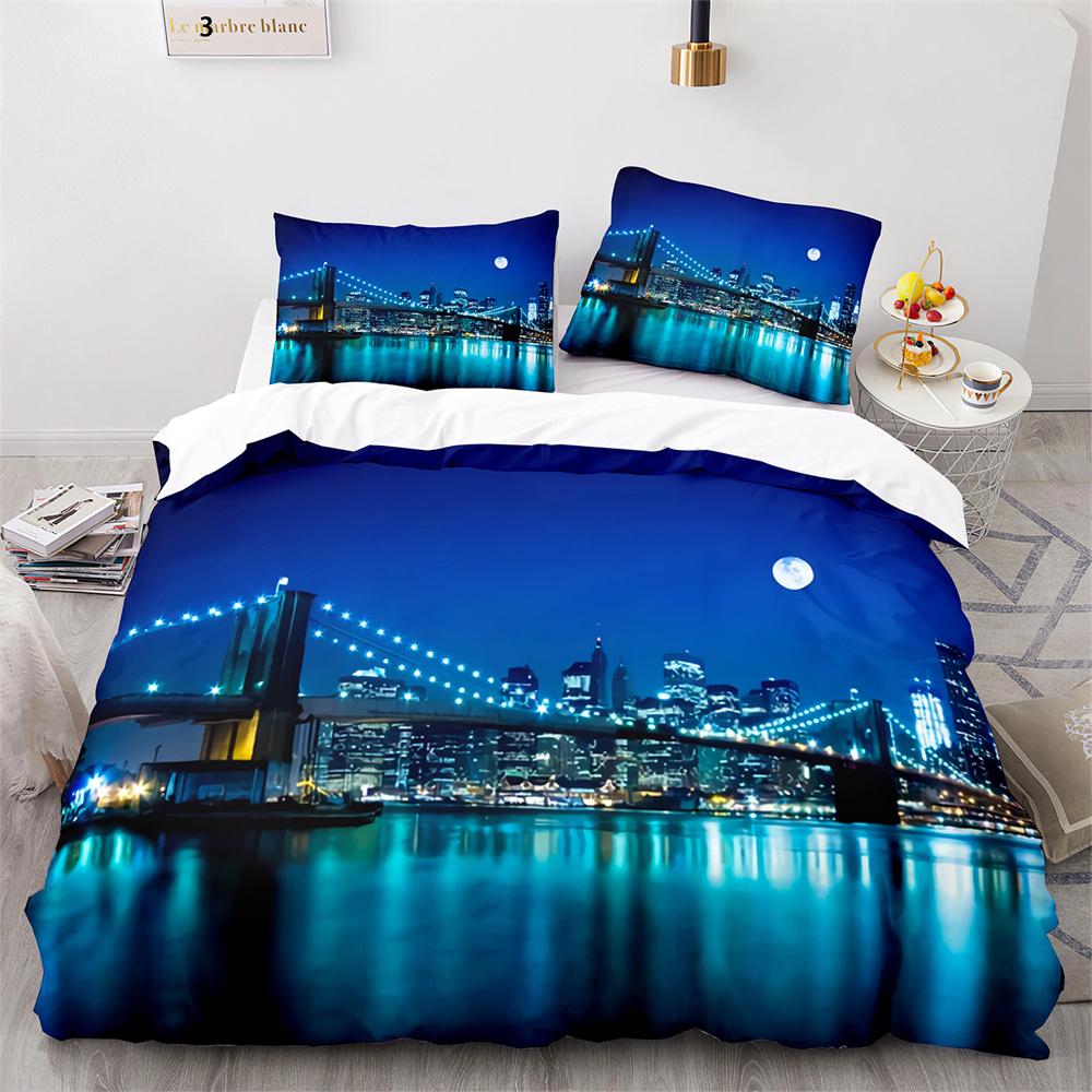 American City Landscape Duvet Cover Set Statue Of Liberty Pattern King Queen Size Comforter Cover For Teen Polyester Bedding Set