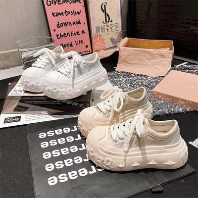 Перламутровые буквы, толстая подошва, туфли-маффины в повседневном стиле, весенне-летняя новинка, растворяющиеся туфли, маленькая спортивная обувь, маленькие белые туфли, женская обувь