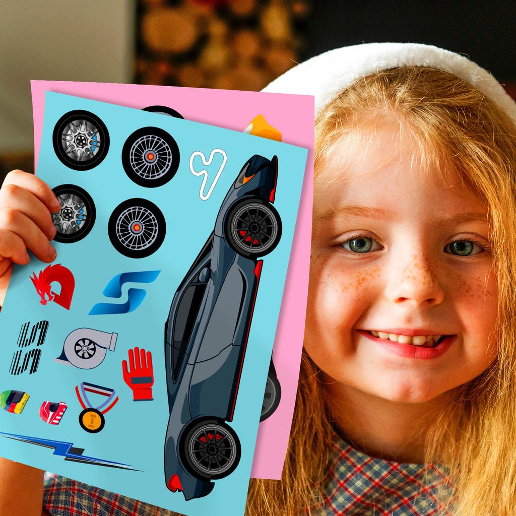 6 штук/упаковка Гоночные декоративные наклейки-пазлы для детских практических игрушек «сделай сам», наклейки с меняющимся лицом