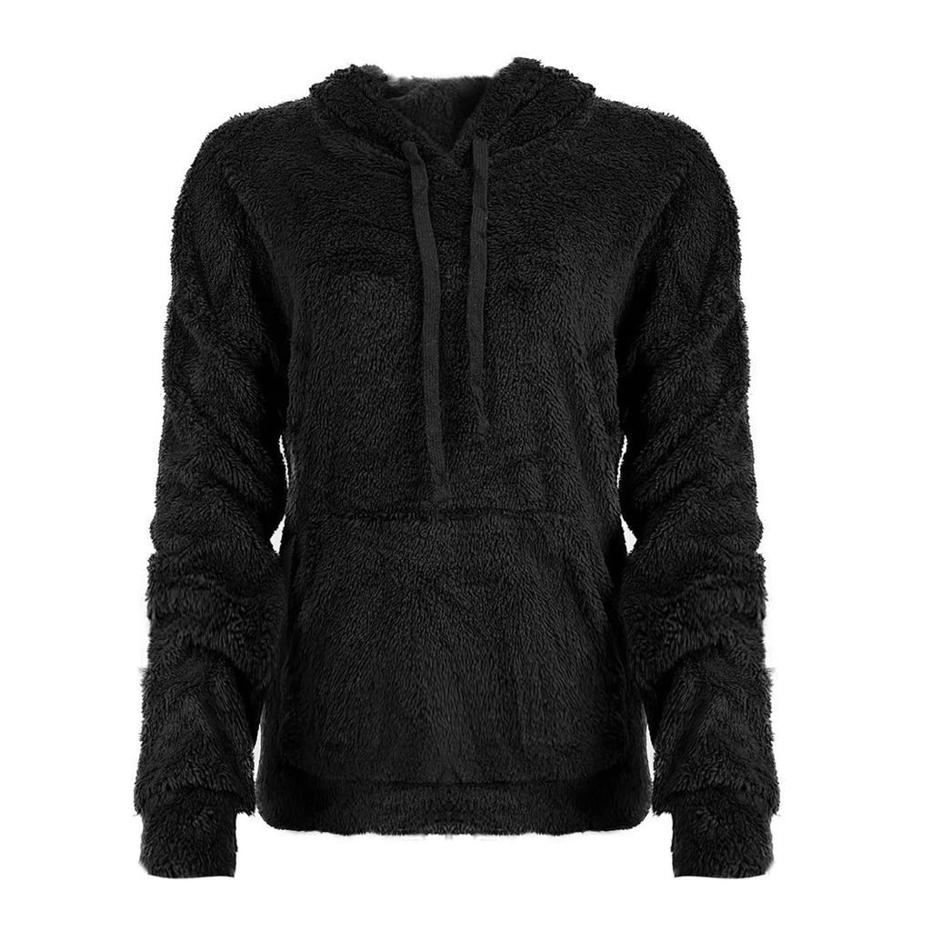 Женская куртка с капюшоном и длинным рукавом, однотонный карманный повседневный свободный плюшевый свитер