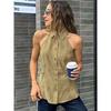 Western Style New Sleeveless Lapel Hanging Neck Sling Simple Slim fit Backless Top Sexy Backless Top