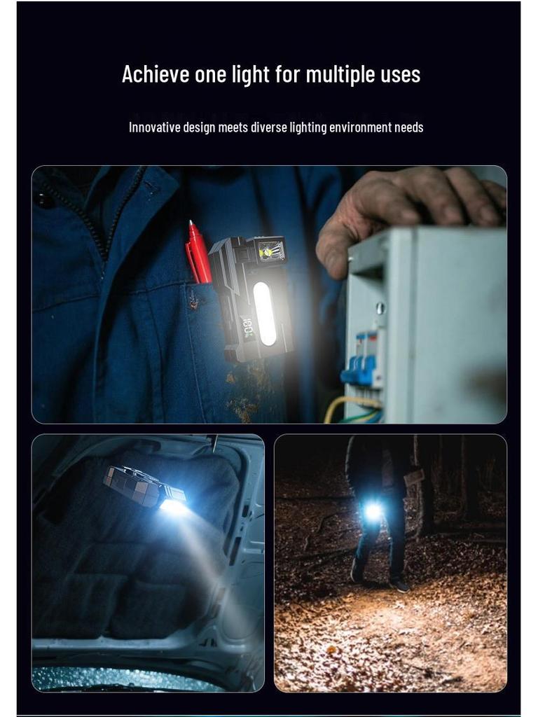 Светодиодный фонарик высокой мощности: Портативный налобный фонарь с клипсой и 360° вращающимся COB для использования на улице и при осмотре