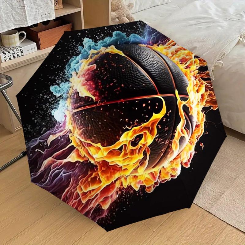 1pc Flaming Basketball Artwork Umbrella with Plastic Handle,Suitable for All Seasons Home Travel Outdoor UmbrellaDD083