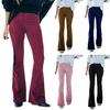 Women Flared Pants Elastic High Waist Solid Color Casual Trousers with Pockets Autumn Winter Long Pants