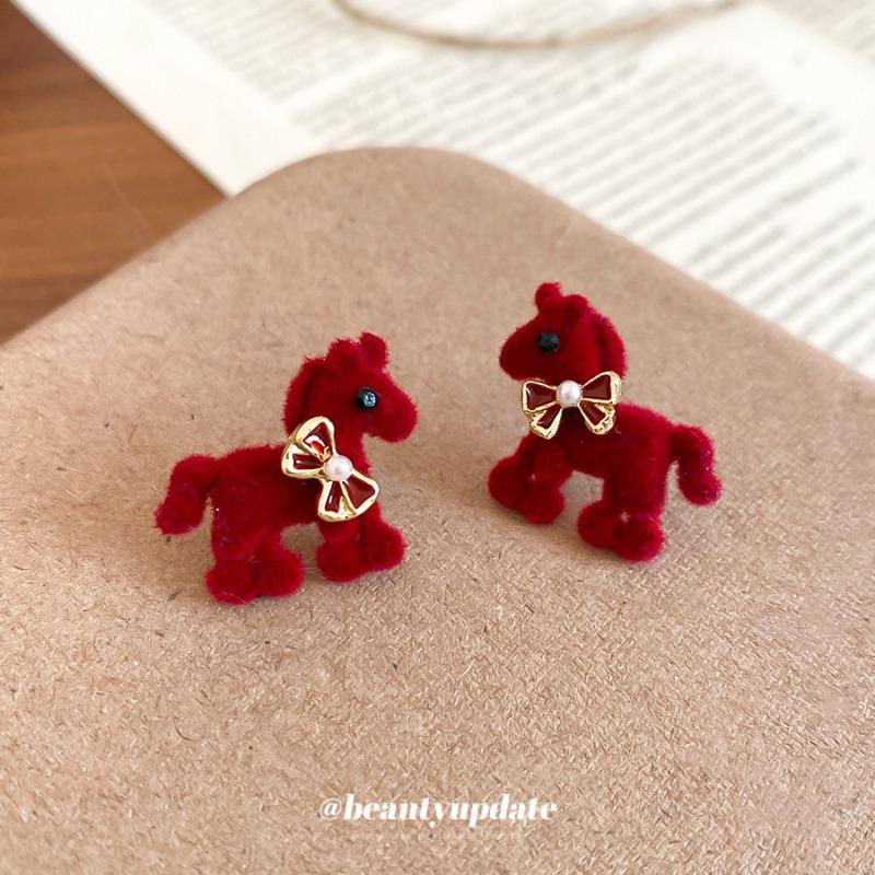 Серебряная Игла Новогодние Красные Масляные Капающие Серьги-Пони Осенне-Зимние Ретро Стиль Универсальные Серьги Легкая Роскошь Премиум Серьги Женские