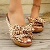 Women'S Fashion Leopard Print Wedge Sandals with Polka Dot Bow Detail - Open Toe, Slip-On, Mid-Heel Platform, Casual Summer Style