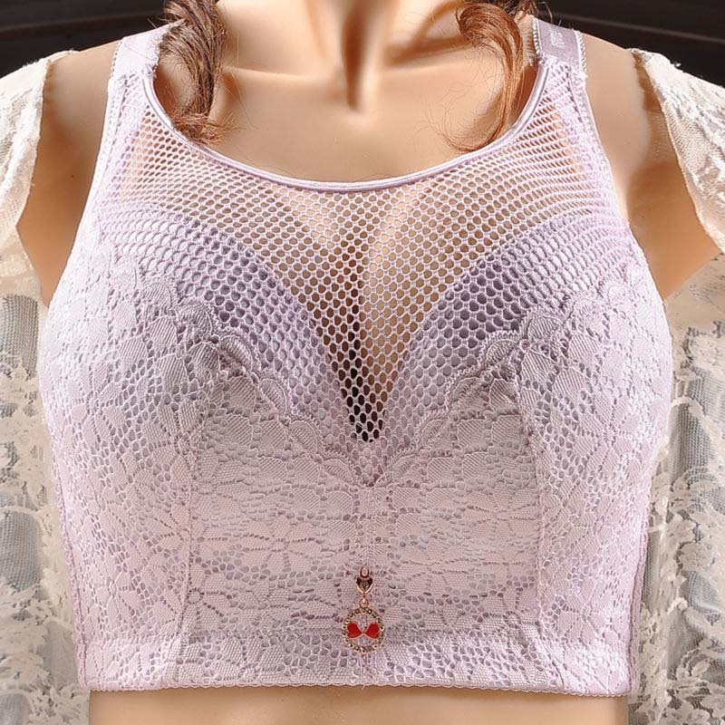 C-E Large Size Breast Thin No Steel Ring Without Sponge Gathered A Pair of Milk Underwear Women's Breathable Anti -light Full Cup Lace Lace Decoration
