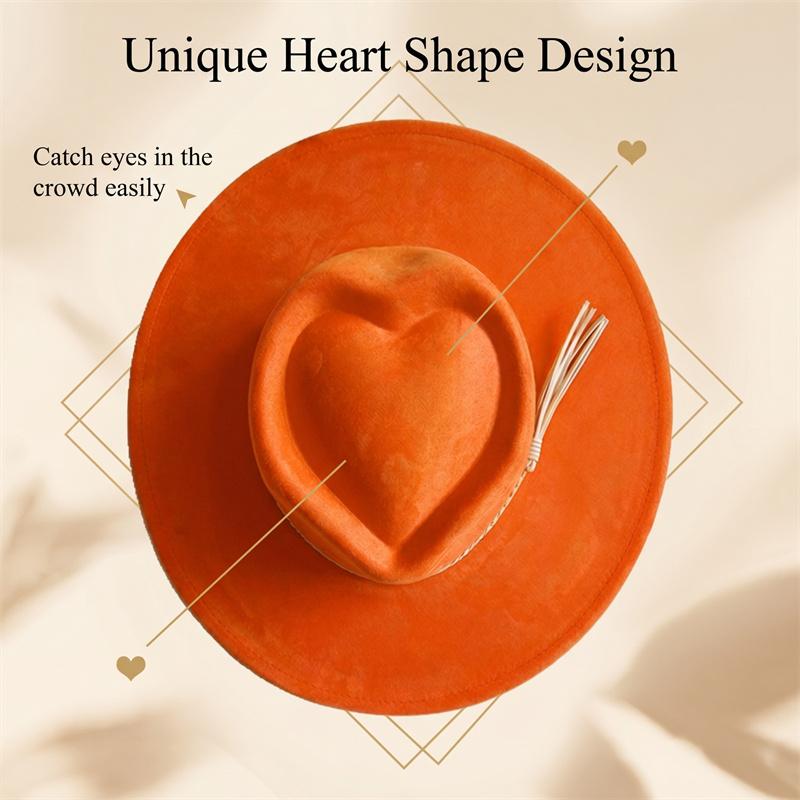 Vegan Suede Fedora Rancher Hats Blank Hats For Burning Multicolor Teardrop Shaped Top 9.5Cm Brim Unisex Jazz Hat Church Hat
