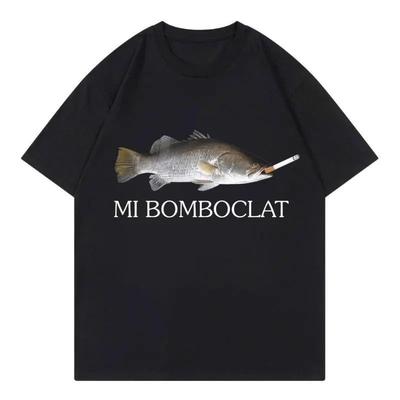 Смешная футболка с мемом Mi Bomboclat Fish, с коротким рукавом, для студентов и студенток, парный наряд, чистый хлопок