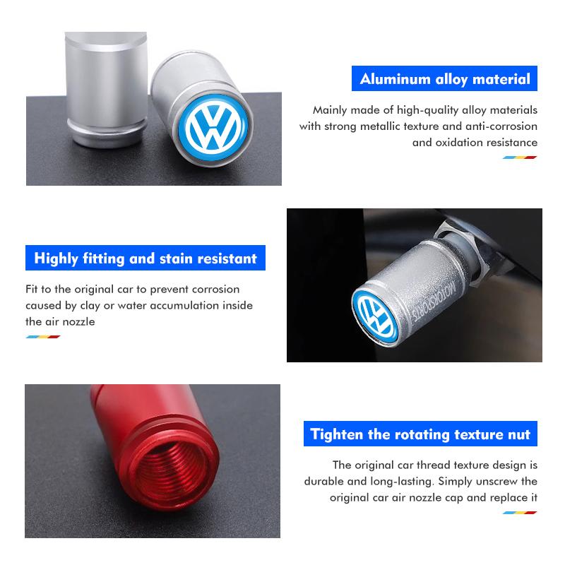 2026 Hot Valve Stems Caps 4pcs Car Wheel Tire Valve Caps Air Stem Covers Auto Parts For Volkswagen VW Scirocco Passat Polo B5 B6 B7 CC Ti