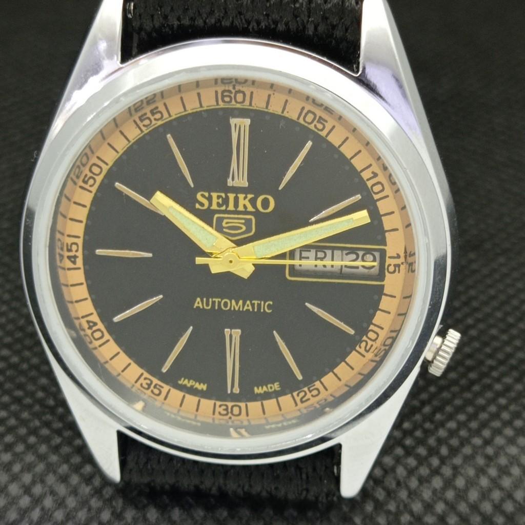 ВОССТАНОВЛЕННЫЕ ВИНТАЖНЫЕ МУЖСКИЕ ЧАСЫ SEIKO 5 AUTOMATIC 7009A ИЗ ЯПОНИИ, ЧЕРНЫЕ 598-a313081-2