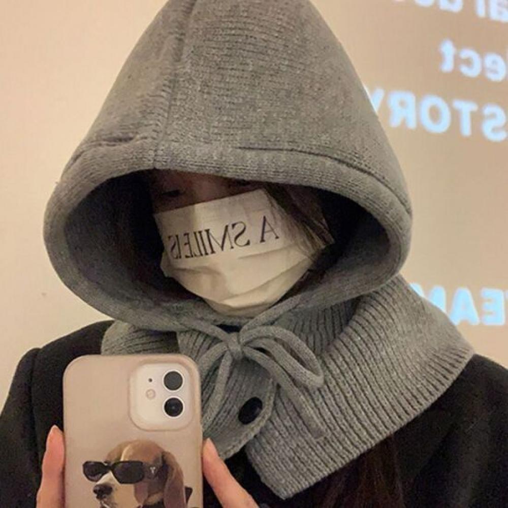 Mizqz Women Big Size Thick Knit Hood Button Balaclava Warm neckWarmer