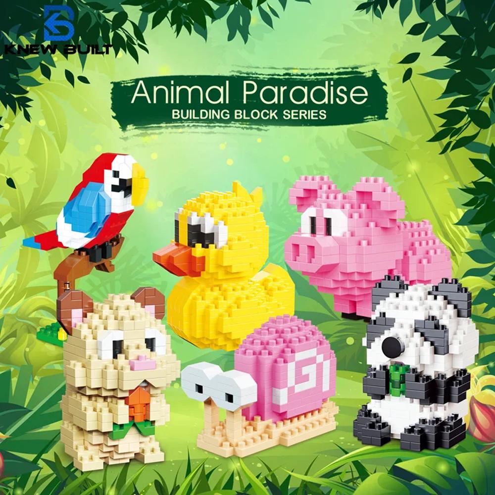 Little Yellow Duck Puzzle Assembly Building Blocks Toys Animal Series 3D Model Micro Mini Diamond Bricks Pig Panda Hamster Snail