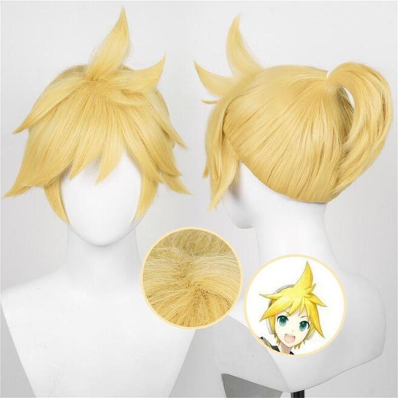 Высококачественный аниме-парик Len для косплея, короткий золотисто-русый косичка, термостойкие синтетические волосы, парики + шапочка для парика