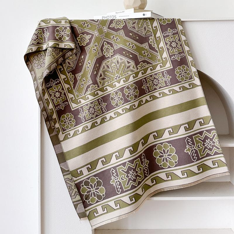 Literary And Retro Style Contrasting Colors, Double-Sided Imitation Cashmere Scarf, Winter High-End Warm Shawl