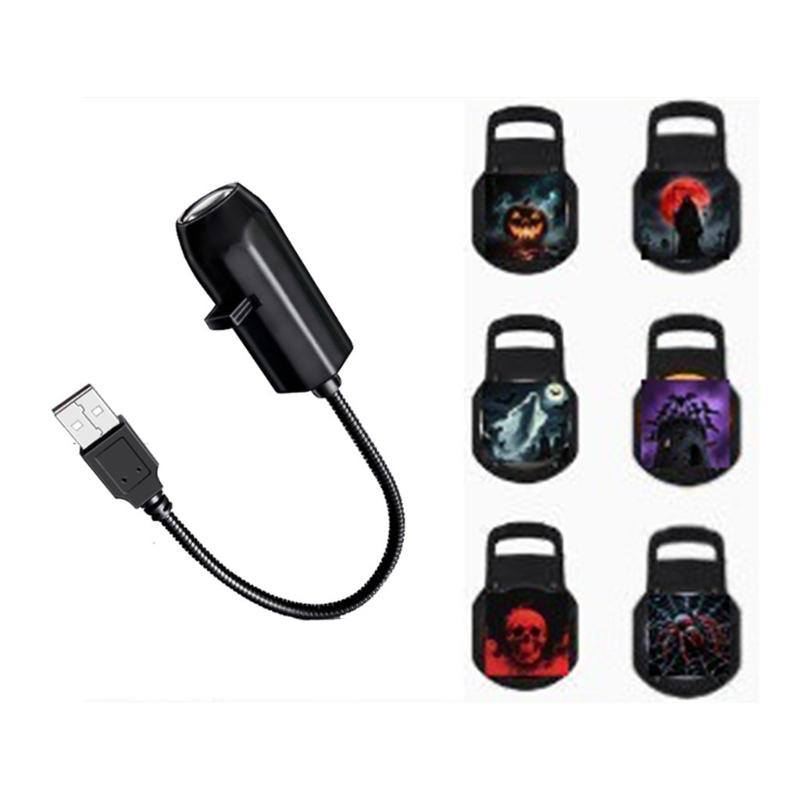 Атмосферный Светлый Проектор на Хэллоуин с Питанием от USB Вращающийся Дизайн Текстура ABS для Изображений Декор Спальни Гостиной