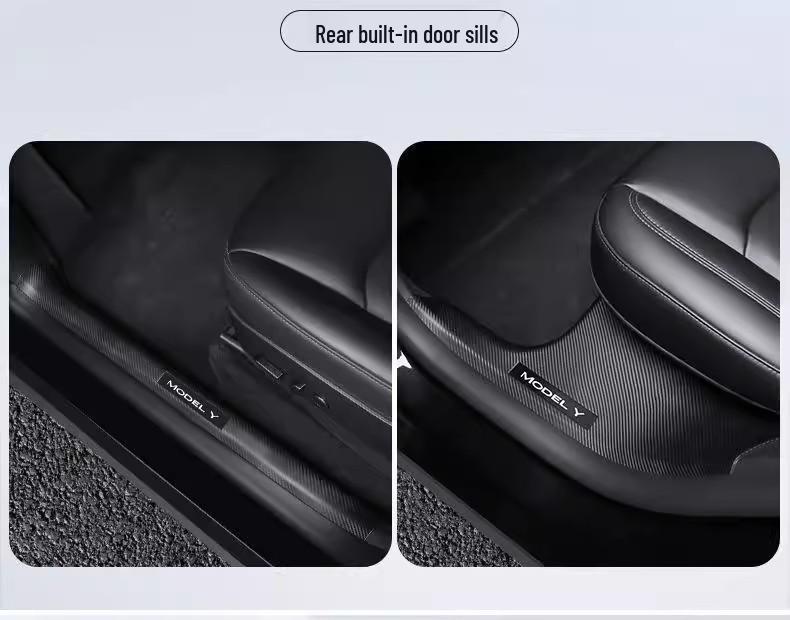 Tesla Model Y & Model 3 Carbon Fiber Rear Door Sill & Seat Back Protector Guard