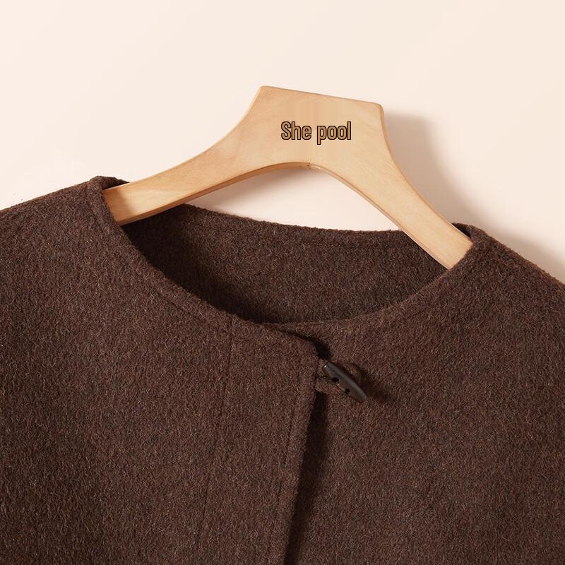 Женское зимнее пальто из чистой шерсти с круглым вырезом, двустороннее