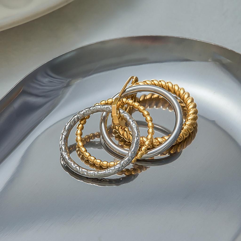 Youthway Multi-Layer Spiral Twisted Stacking Ring Handmade Gold Plated Stainless Steel Unisex Waterproof Finger Jewelry New Gift