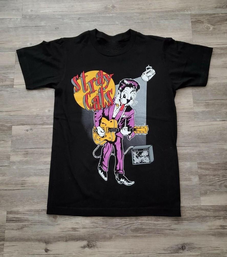 Vintage STRAY CATS Band Live In Concert Cotton Black All Size Unisex Shirt Unisex T-Shirt