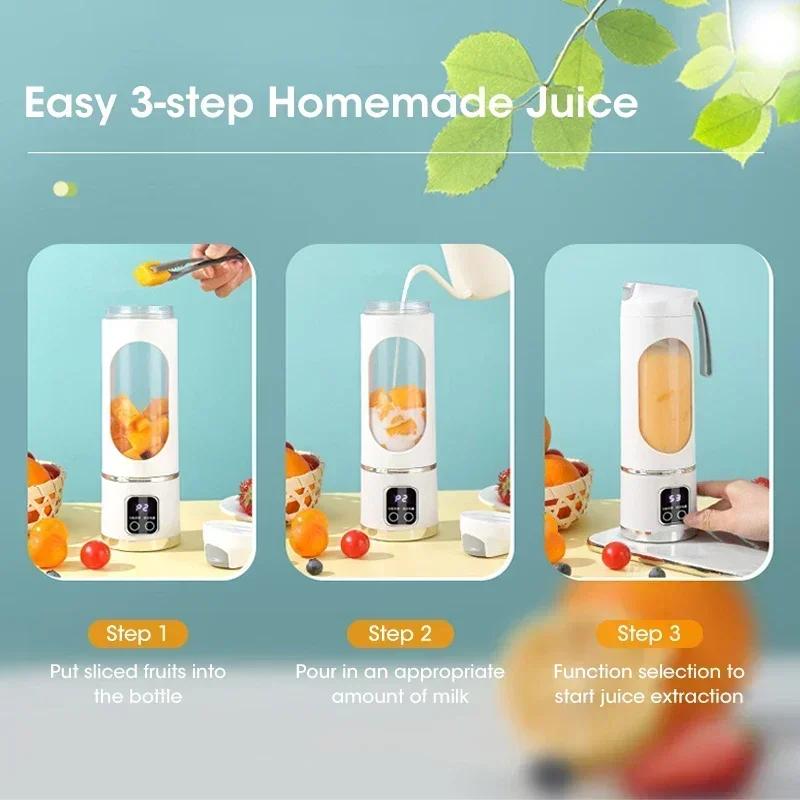 Electric Juicer Mini Portable Wireless Fruit Blender Multifunctional Blender Fresh Juice Processing Machine 8 Blade LED Display