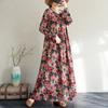 2025 Women New Plus Size Spring Long Dress Floral Long Sleeve Loose Casual Vintage Maxi Cotton Linen