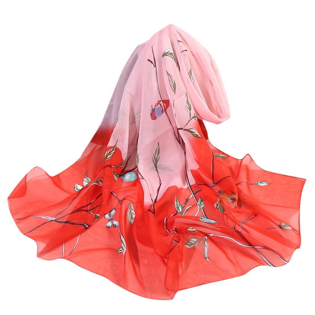 160*50cm Women Flower Print Long Soft Wrap Scarf Simulation Silk Shawl Scarves